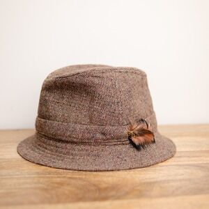 Jonathan Richard Donegal Handwoven Tweed Fedora Hat Mens L Ireland Wool Feather